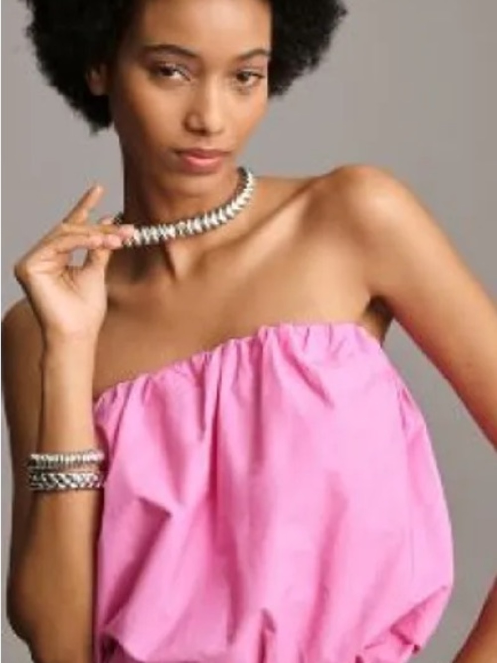 Anthropologie Strapless Bubble-Hem Top in Pink